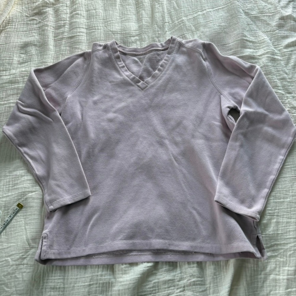 Eddie Bauer V-Neck Ribbed Long Sleeve 100% Cotton Purple Basic Shirt Women M